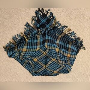 Plaid Fringe Scarf in Blue and Yellow